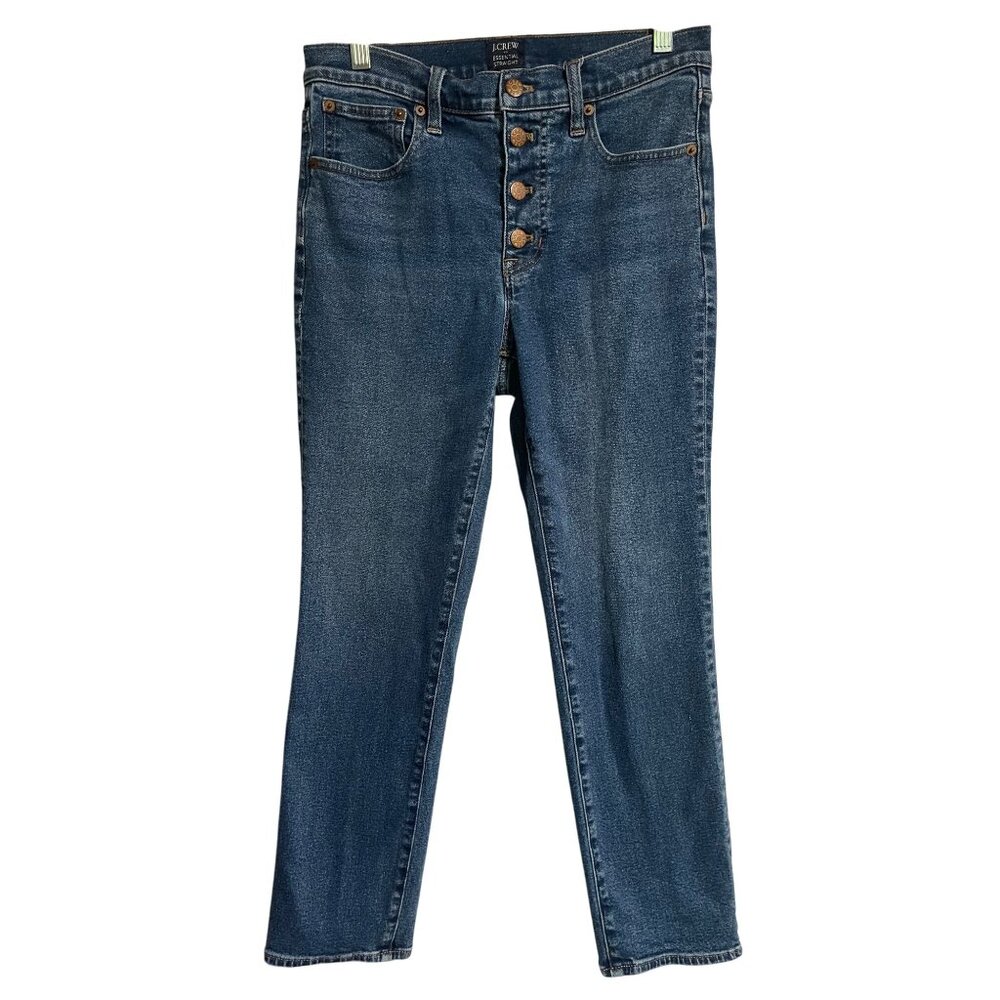 J Crew Essential Straight Button Fly Jeans Womens 27 Blue Denim Ankle